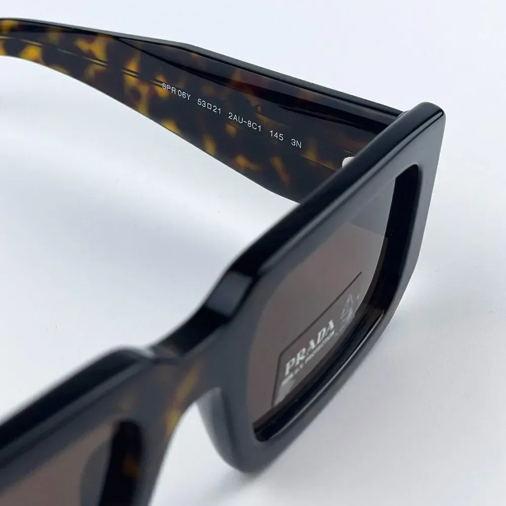 NEW Prada PR06YS 2AU8C1 Havana Tortoise Dark Brown Rectangle Unisex Sunglasses